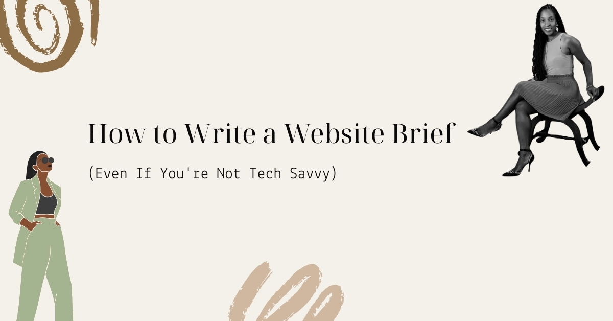 A slide showing a lady with hands in pocket pocket asking a website designer How to Write a Website Brief even if your not tech savvy
